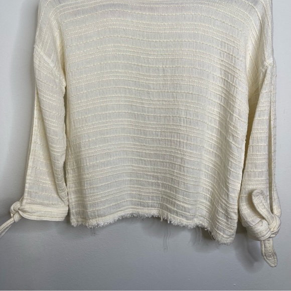 McGuire Linen Cotton Blend Split Long Sleeve Tie Top Blouse S Textured Luxury - Picture 7 of 16